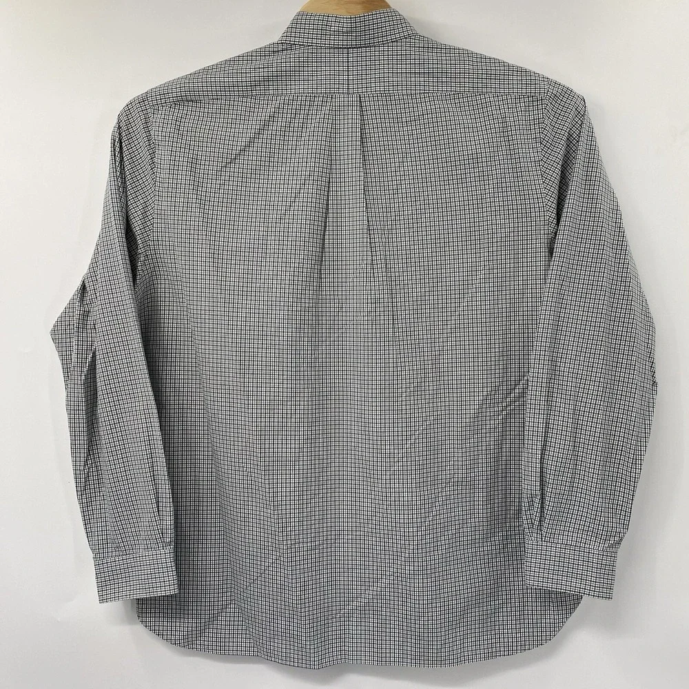 Ralph Lauren Button Down Shirt Mens 17.5 Blue White Check Cotton Long Sleeve‎